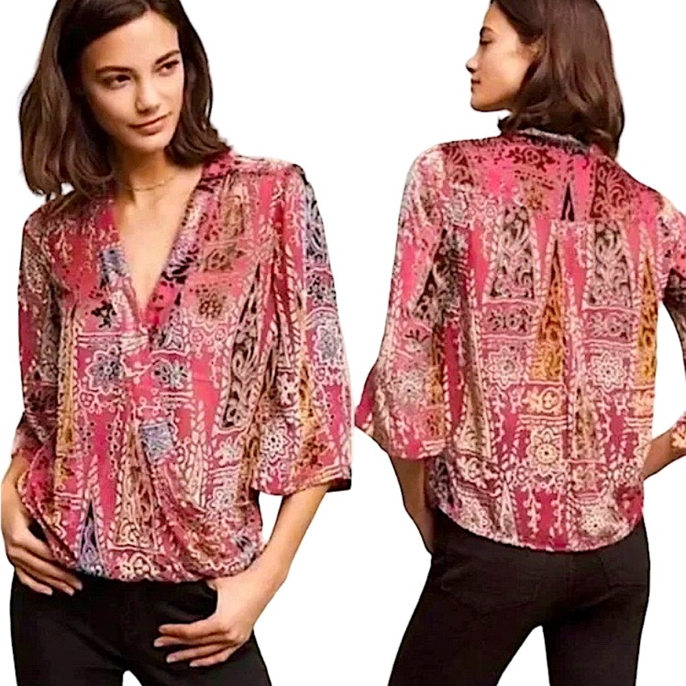 Anthropologie Pink and Gold Blouse